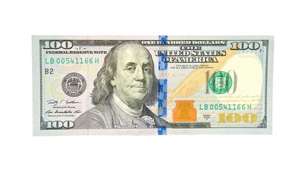 Bankovka 100 amerických dolarů na bílém pozadí — Stock fotografie