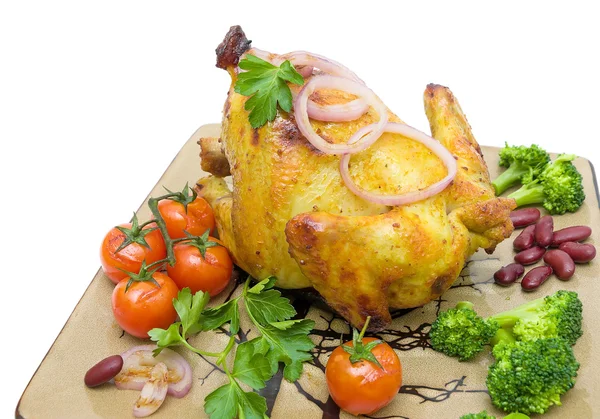 Grilled chicken with vegetables and greens closeup — Stock Photo, Image