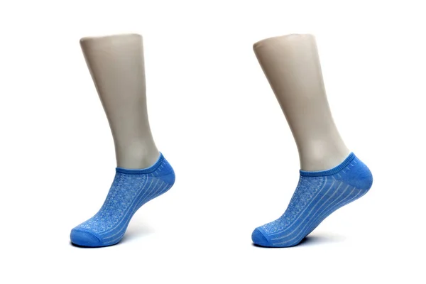 Weibliche Socken Blauer Farbe Auf Weißem Hintergrund Horizontales Foto — Stockfoto