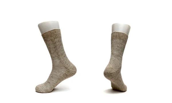 Ζεστή Γυναικεία Κάλτσα Από Μαλλί Λευκό Φόντο Οριζόντια Φωτογραφία — Φωτογραφία Αρχείου