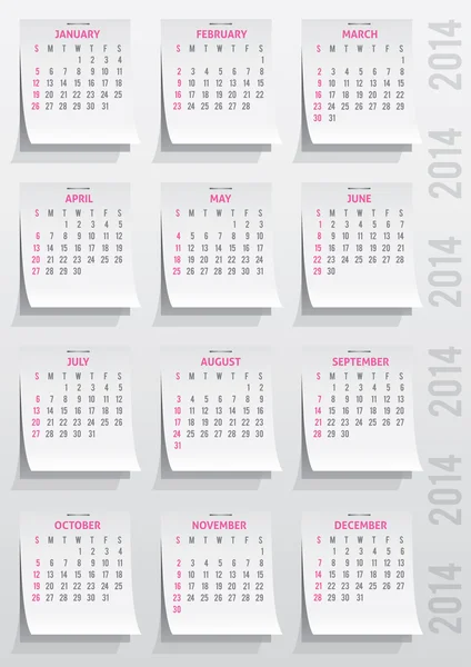 Kalendář pro rok 2014 — Stockový vektor