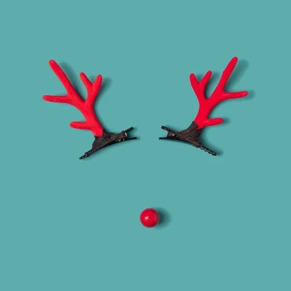 Reindeer Shaped Ornament Layout Pastel Blue Background Winter Holidays Minimal — Stock Photo, Image