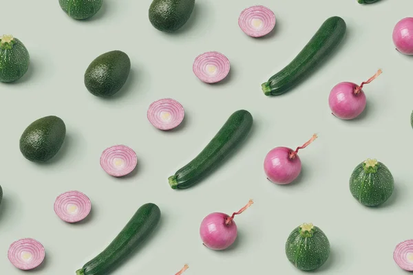 Plant Diet Ingredients Arranged Pastel Green Background Organic Vegetables Pattern — Stock Photo, Image