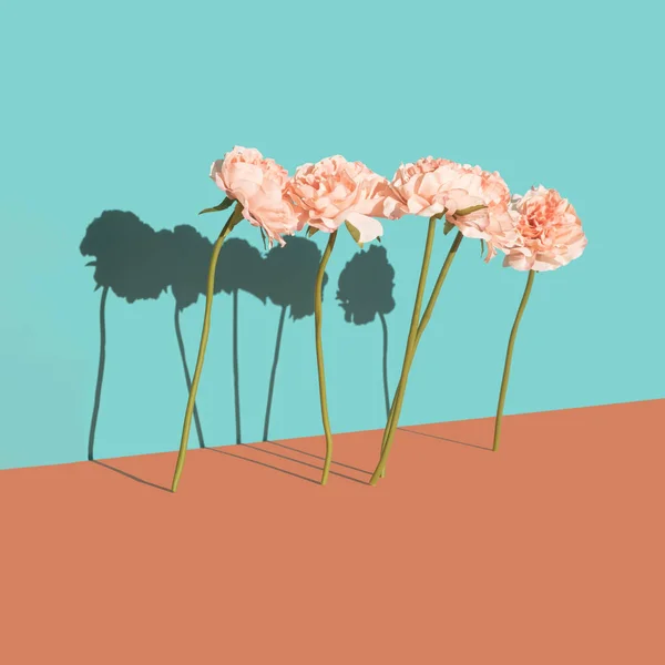 Fake Flowers Surreal Scene Two Tone Pastel Background Artificial Universe — Φωτογραφία Αρχείου