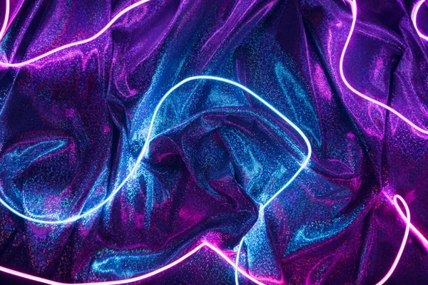 Luces Neón Violetas Azules Con Fondo Tela Brillante Plantilla Futurista —  Fotos de Stock