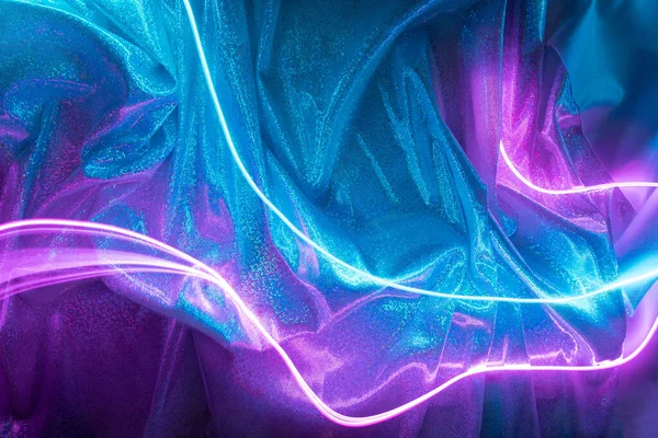 Magenta Dan Lampu Neon Biru Dengan Latar Belakang Kain Glitter — Stok Foto