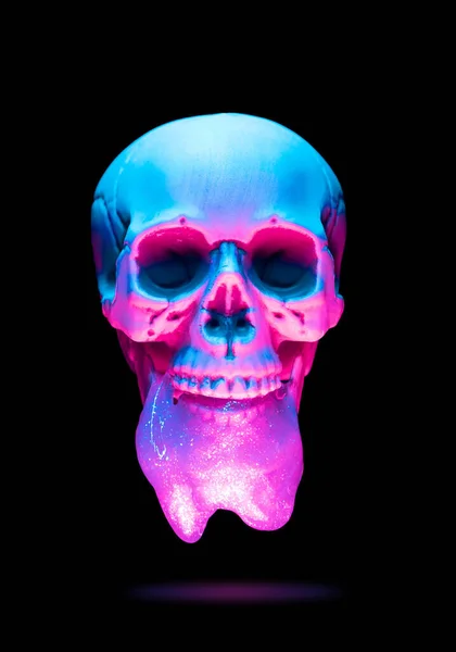 Skull Neon Lights Slime Floating Black Background Nft Crypto Art — Stock Photo, Image