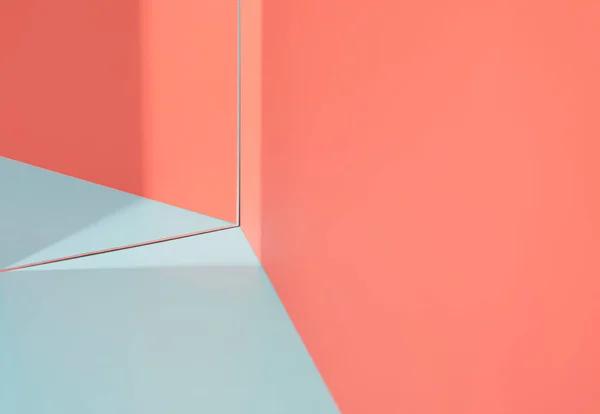 Pastellblaue Und Tönerne Oberfläche Mit Spiegel Der Ecke Abstrakter Minimaler — Stockfoto