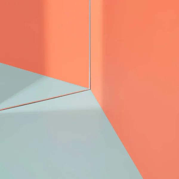 Minimalistischer Hintergrund Mit Spiegel Und Zweifarbiger Oberfläche Abstrakte Einfache Vorlage — Stockfoto