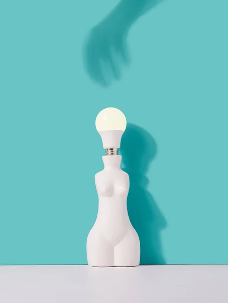 Light Bulb Human Shaped Vase Hand Shadow Reaching Electricity Savings — Stok Foto