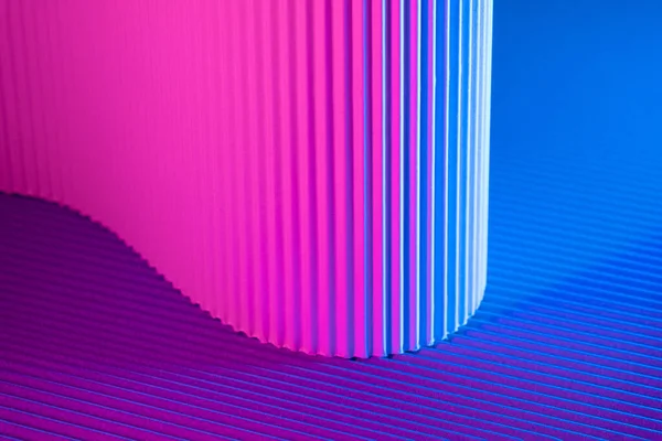 Abstract Geometric Background Magenta Blue Hues Corrugated Lines Futuristic Backdrop — Stok Foto