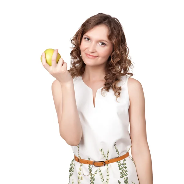 Retrato de una joven atractiva con una manzana — Foto de Stock