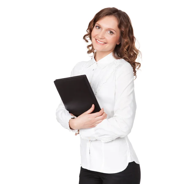 Portrait of smiling business woman with paper folder — Stock Photo, Image