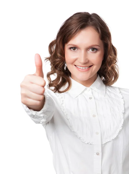 Happy smiling business woman with ok hand sign — Stock Photo, Image