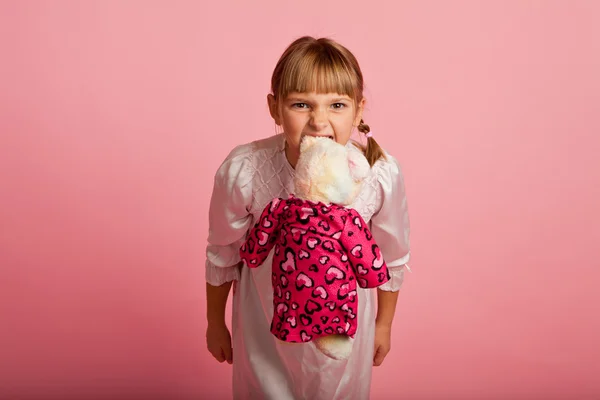 Little girl with a teddy bear — Stock Photo, Image