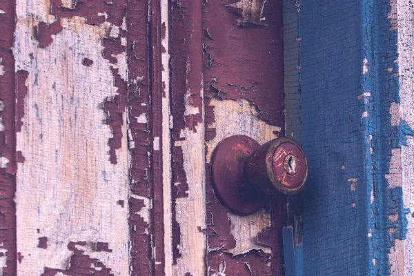 Modern Painted Doorknob Old Door Processed Vintage Film Look — Stock Fotó