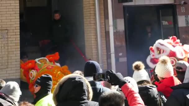 Boston, MA, USA - February 17, 2019 - Editorial clip of a Dragon Dance Street performance. — Video Stock