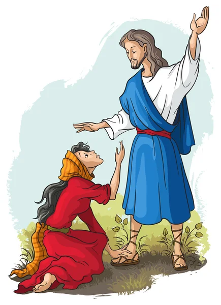 Jesús a María Magdalena. Tema religioso — Vector de stock