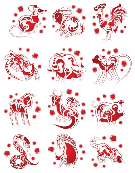 Oroscopo cinese animali set — Vettoriale Stock