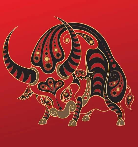 Anno del bue. Oroscopo cinese segno animale — Vettoriale Stock
