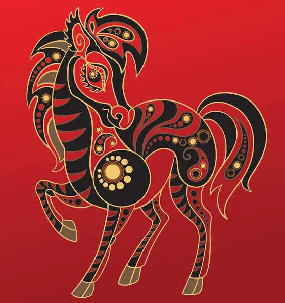 Рік коня. Китайський гороскоп знака тварин Ліцензійні Стокові Вектори