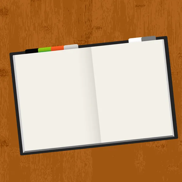 Mesa de madera con cuaderno — Vector de stock