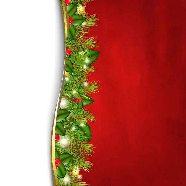 Arrière-plan rouge rétro et bordure et papier sapin — Image vectorielle
