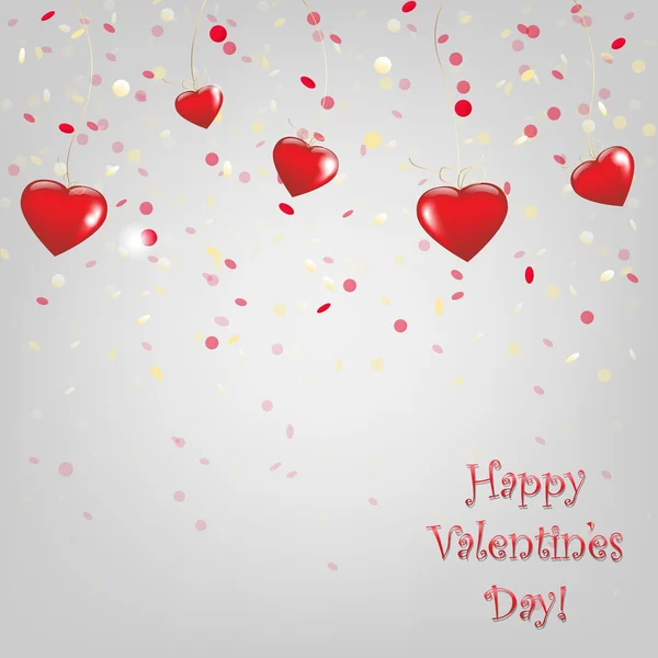 Happy Valentines Day Card With Red Hearts — Stock Vector