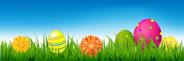 Happy easter banner met gras en eieren — Stockvector