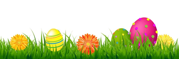 Feliz frontera de Pascua con hierba y huevos — Archivo Imágenes Vectoriales