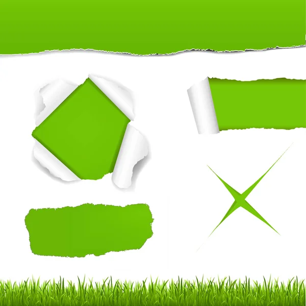 Green Torn Paper Set — Stock Vector