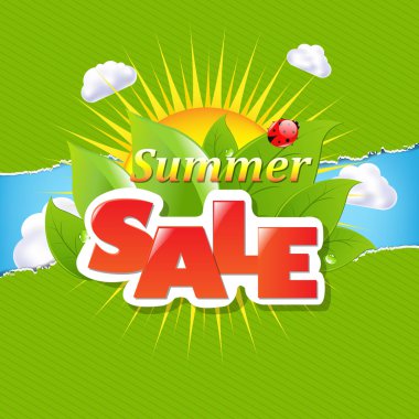 Yeşil yırtılmış kağıt sınırları ve yaz satışı büyük başlığı