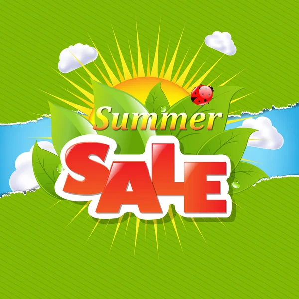 Green Torn Paper Borders And Summer Sale Banner — Stock Vector
