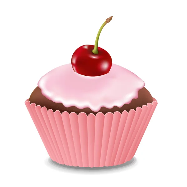 Cupcake mit Sahne und Kirsche — Stockvektor