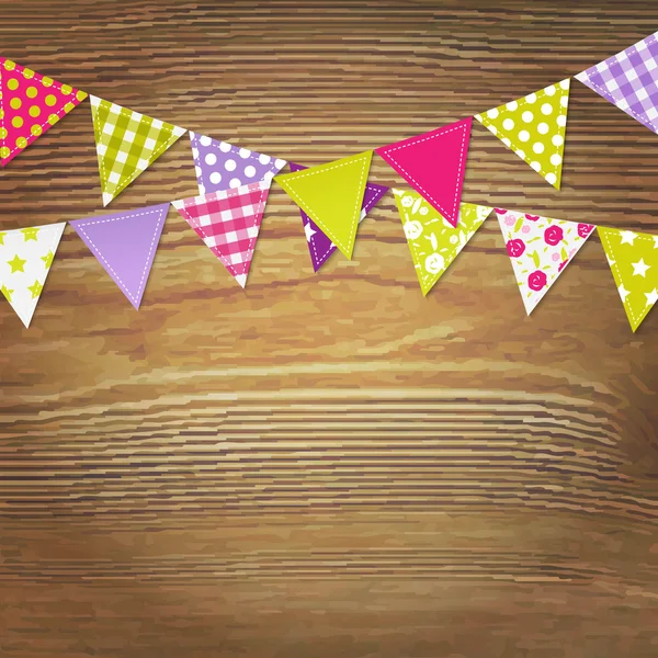 Bandeiras de Bunting com fundo de madeira —  Vetores de Stock