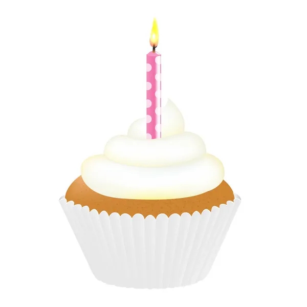 Cupcake avec crème et bougie rose — Image vectorielle