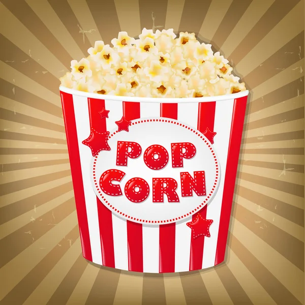 Popcorn dans la boîte en carton avec Sunburst — Image vectorielle