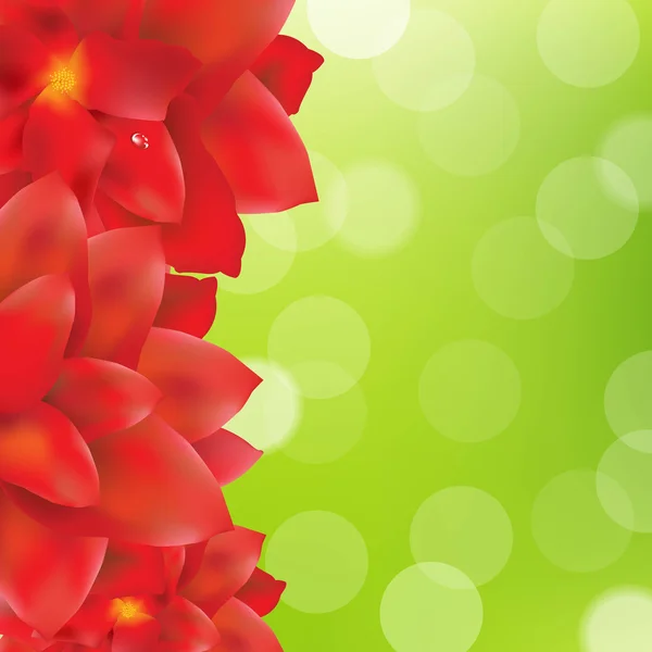 Bordure de fleurs rouges avec Bokeh vert — Image vectorielle