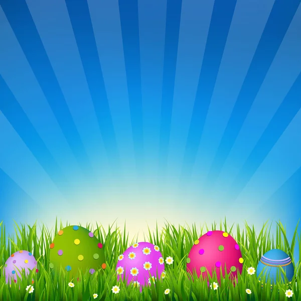 Blue Sky With Grass Easter Card — Stock Vector