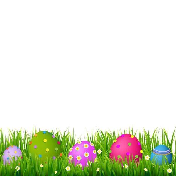 Border With Grass And Eggs Easter Card — Stock Vector