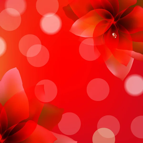 Affiche rouge avec des fleurs — Image vectorielle