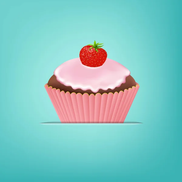Cupcake με κρέμα και φράουλα — Διανυσματικό Αρχείο