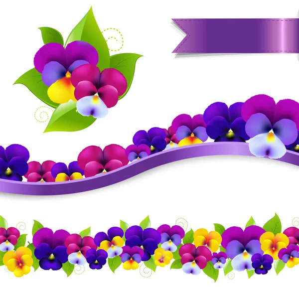 Pansies Borders Set — Stock Vector