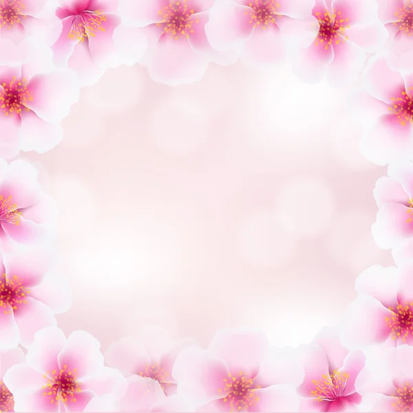 Cherry bloem frame met onscherpe achtergrond — Stockvector