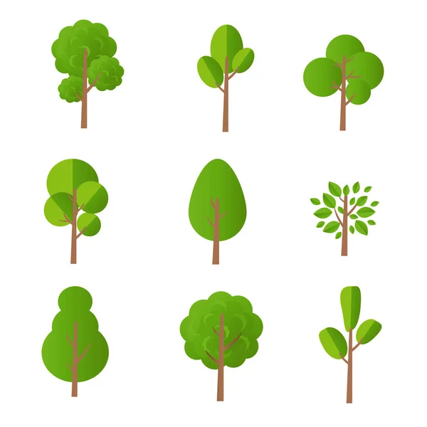 Green Tree Collection Isolated With White Background — 스톡 벡터