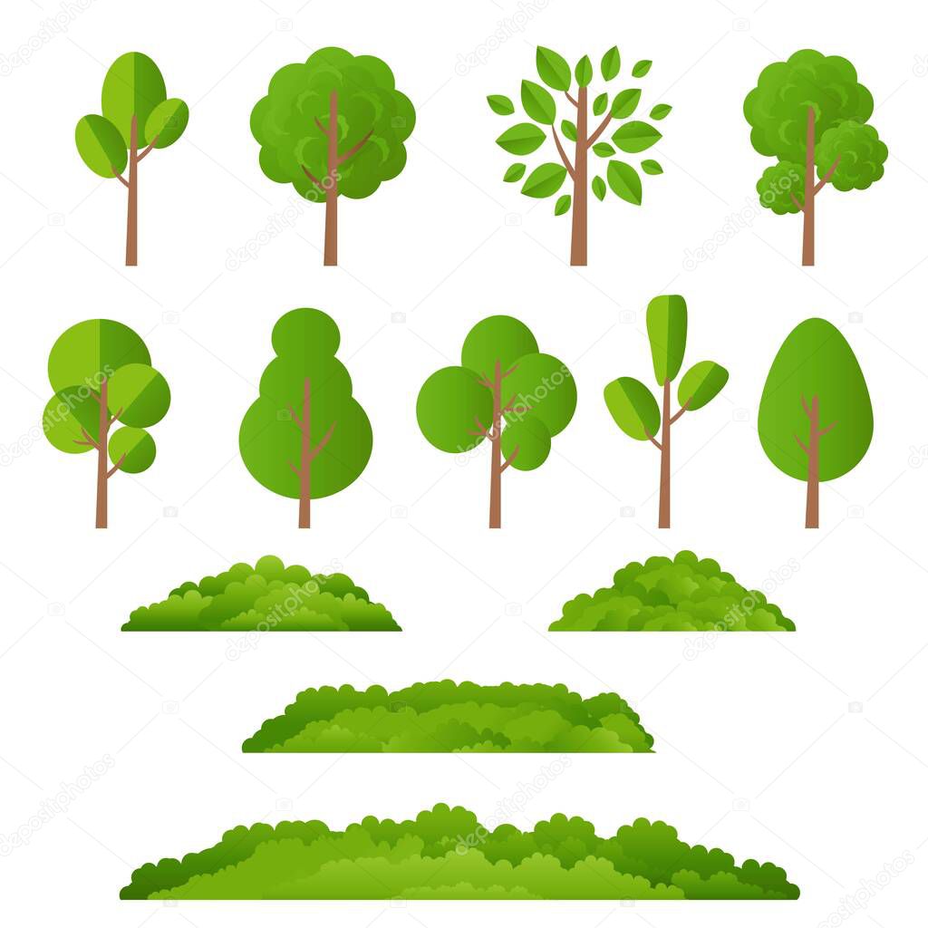 Green Tree Collection Isolated White Background