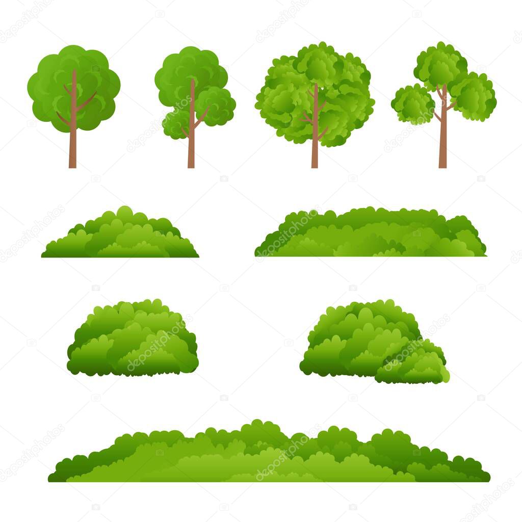 Green Tree Collection Isolated With White Background