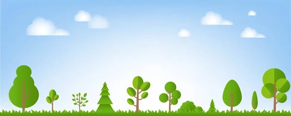 Groene boomgrens geïsoleerde blauwe lucht en wolken — Stockvector