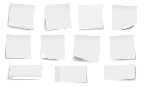 Big Collection Of White Sticker Notes White Bakground — Stock Vector