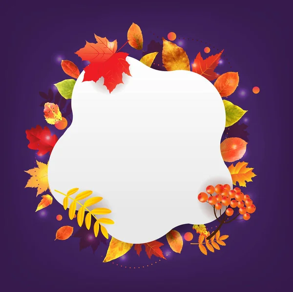 Banners de otoño con hojas de otoño Fondo violeta — Vector de stock
